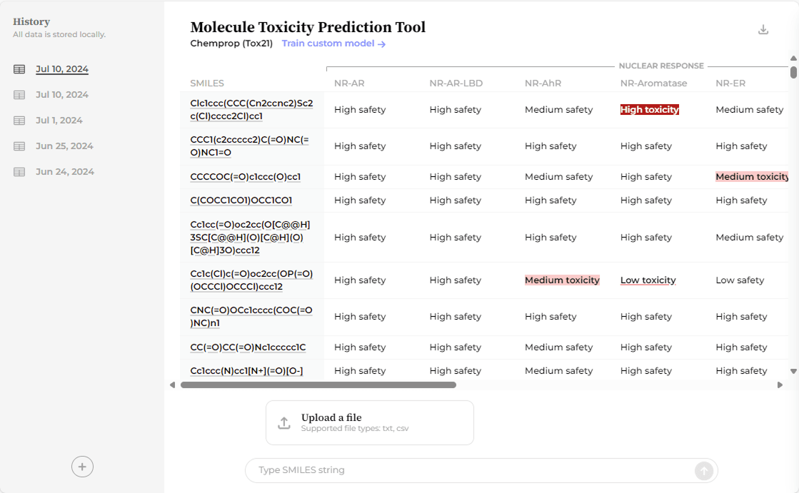 Chat interface of the molecule toxicity prediction app